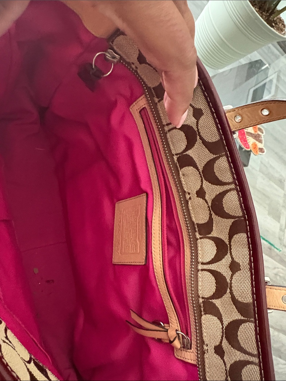 Coach Patchwork Pink Tote Bag with Burgundy Trim - Picture 6 of 11
